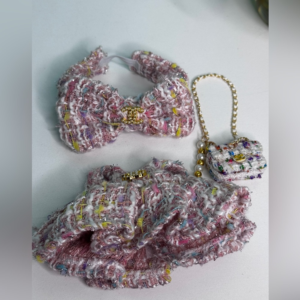Chic Tweed Doll Outfit with Purse